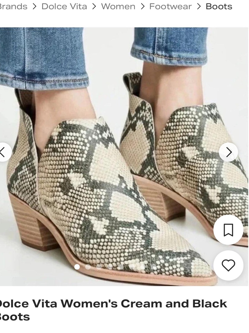 Dolce Vita Cream & Black Snake-Print Cutout Ankle Boots ladies sz U.S 8.5